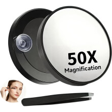 2pcs 50X Magnifying Makeup Mirros Make Mirror Magnifying with Suction Cup Tweezers Travel Mirror
