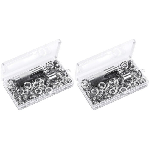 240 Set Kit Occhielli Occhielli Occhielli, Kit Occhielli Occhielli da 1/2 Pollice con Strumenti e Scatola Portaoggetti Argento 1