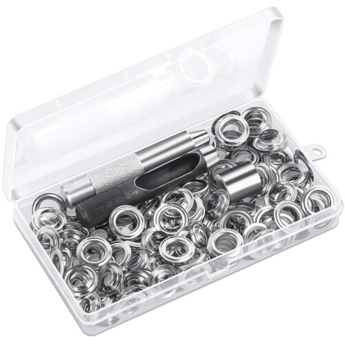 240 Set Kit Occhielli Occhielli Occhielli, Kit Occhielli Occhielli da 1/2 Pollice con Strumenti e Scatola Portaoggetti Argento 1