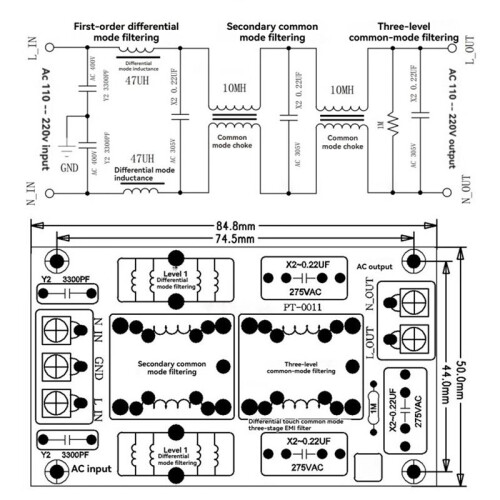 EMI Power Filter Board Audio Amplifier Power Supply Filter Common Mode High Current Electromagnetic HiFi Audio 10A 2