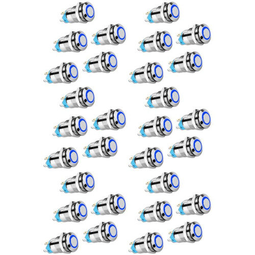 30PCS 12mm Latching Push Button  High Round Cap, Waterproof Metal Push Button  with 12V/24V  Light 1