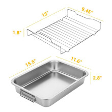 2X Plat à Rôtir en Acier Inoxydable - Plat à Rôtir Robuste pour Dinde avec Grille et Poignée pour Four, pour Poulet