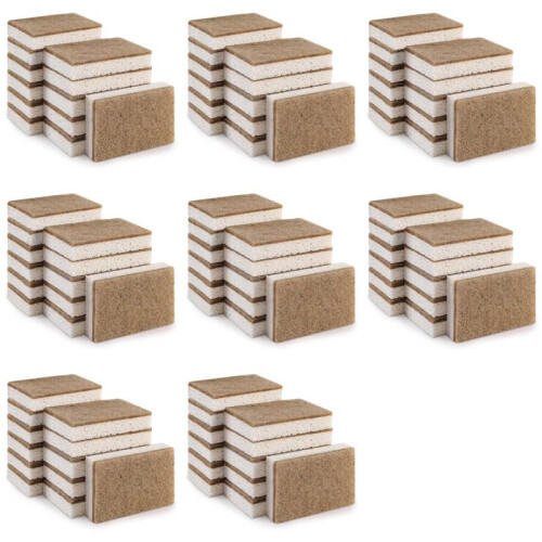 Eco-Friendly Natural Sponges for Dishes 96 Pack - Biodegradable Kitchen Sponge with Compostable Coconut Scrubber