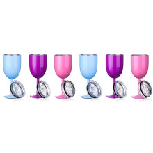 6X Stemmed Stainless Steel Wine Glasses with Lid Double Wall Insulated Wine Tumbler Goblets Wine Glasses(No Straw)
