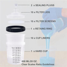 40X Paint Sprayer Mixing Cup Liner and Cap System for HVLP Spray Guns, Automotive Paint SprayGun 20 Oz (600 Ml) Kit