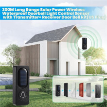 300M Lange Afstand Zonne- Draadloze Waterdichte Deurbel Lichtregelsensor met Zender + Ontvanger Deurbelset (US-Stekker)