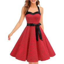 Vestido de cóctel vintage acampanado de verano rojo con lunares 2XL — vestido estilo rockabilly, moda años 50