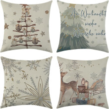 Kissenbezüge für Weihnachtliche Kissen aus Leinen Set 4 Stück 40x40 cm Dekorativ — weihnachtskissenbezug 40x40, set mit 4 kissenbezügen