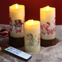 Lot de 3 bougies LED de Noël avec télécommande – Père Noël et bonhomme de neige 10-15 cm — decoration lumineuse noel