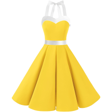 Vestido de cóctel midi retro años 50 vintage amarillo para mujer XL — vestido pin up, moda rockabilly mujer