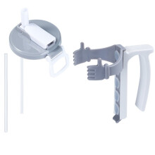 Soda Can Covers and Holders Set with Handles and Straws, Leak-Free and Grip for Beer Grey