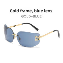 (Deep Blue)Schicke Metall-Sonnenbrille im geometrischen Stil mit PC-Gläsern für Freizeitkleidung Autofahren und