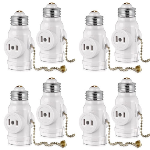 2 Outlet Light Socket Adapter,E26 Bulb Socket to Outlet Splitter,Convert Medium Screw Socket Into A Socket 2 Outlets 8pc