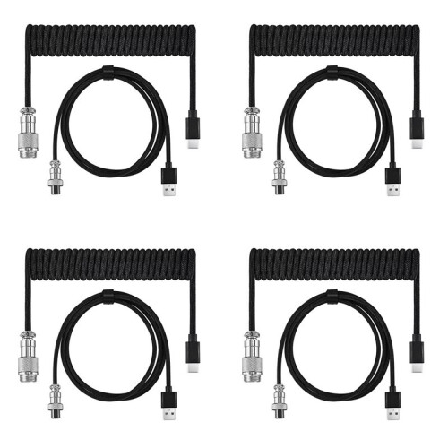 4X Usb Keyboard Cable Black Coiled Keyboard Usb Type C Cable DIY Aviation Plug Cable Connector Gaming Usb Keyboard Cable
