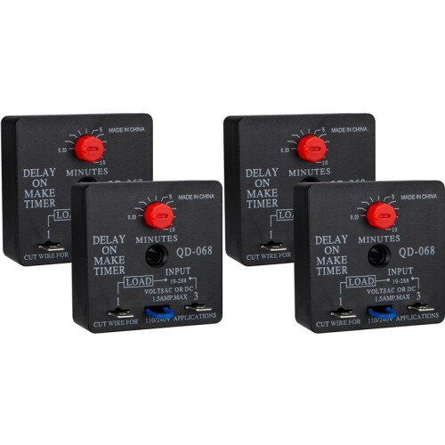 4Pcs Delay  Make Timer, QD-068, 0.03 to 10 Min, Adjustable Delay, 19-288 VAC or