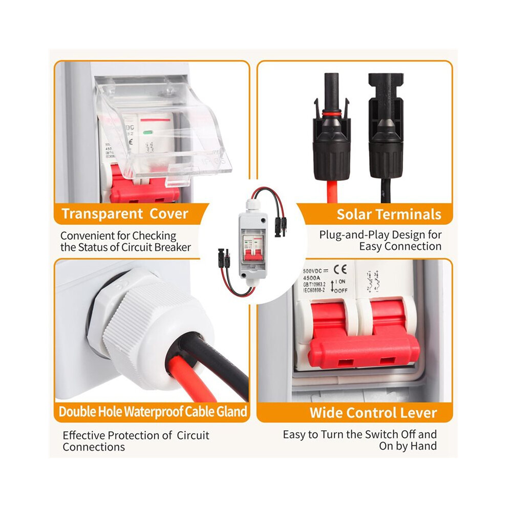 2X Solar Panel Disconnect 500V Solar Circuit Breaker Box 32Amp Ip65 Miniature Circuit Breaker Solar Pv 6031515955084