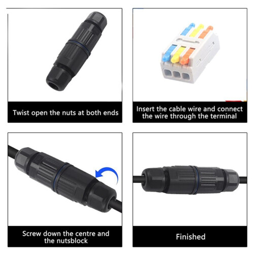 8 Sets Outdoor 3 Way Electrical Cable Connector IP68 Waterproof Junction Box Replaceable Lever Wire Connectors 2