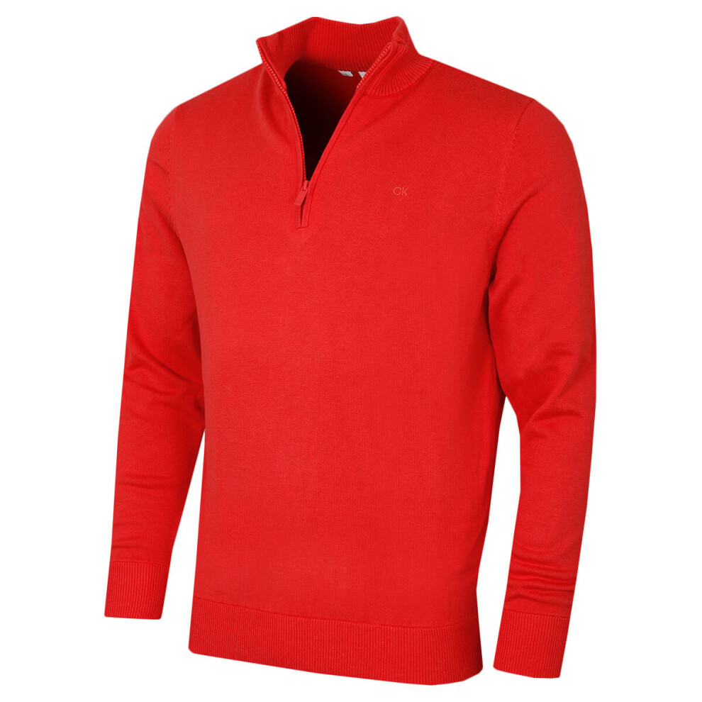 Calvin Klein (S, Coral) Mens 2026 Campus 1/2 Zip All Season Easy Care Sweater