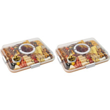 2X Charcuterie Board with Clear Lid, Travel Portable Cheese Board Charcuterie Boxes Cutting Boards for Kitchen