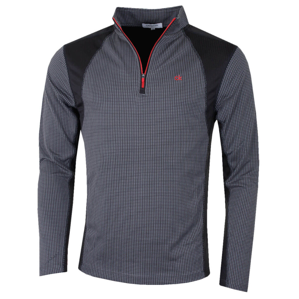 Calvin Klein (Xxxl, Slate/Red) Mens 2026 Micro Grid Ck 1/2 Zip Mid Layer Baselayer