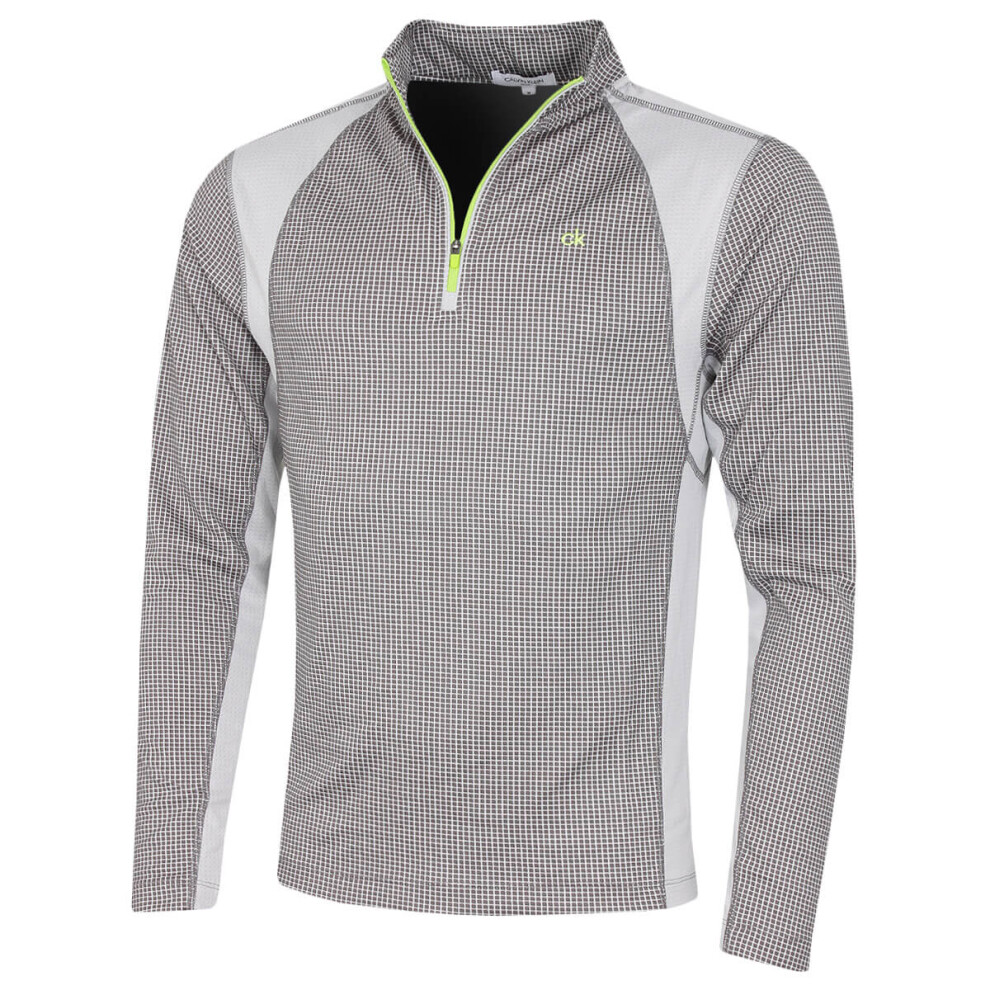 Calvin Klein (S, Slate/Lime) Mens 2026 Micro Grid Ck 1/2 Zip Mid Layer Baselayer