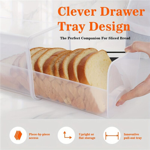 2X Bread Storage Container with Drawer Tray,Plastic Bread Box with Airtight Lid,Loaf Bread Keeper,Bread Holder