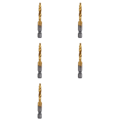 5pcs M5x0.8mm Hex Shank Titanium Plated HSS Screw Thread Metric Tap Drill Bits Screw Machine Compound Tap Open