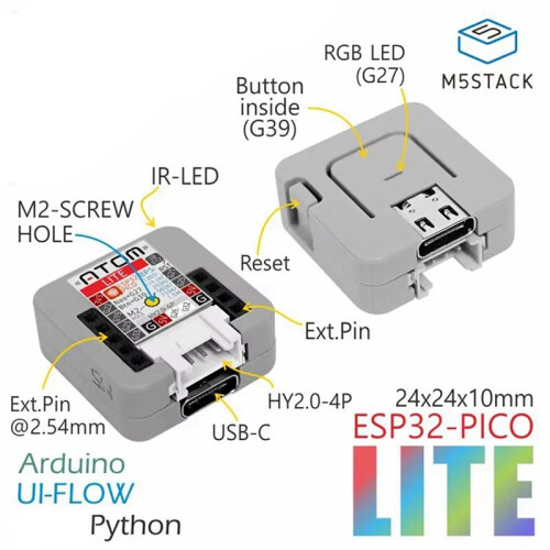 3X M5Stack ATOM Lite ESP32--Entwicklungsboard-Kit mit WiFi-Programmierbarem Tasten-IoT-Knotenmodul 2