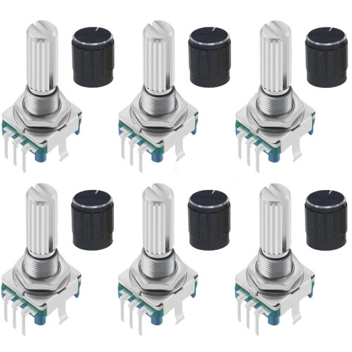 12pcs EC11 Rotary Encoder with Push Button 360 5 Pins and Knob Cap for , Raspberry Pi, ESP32 2