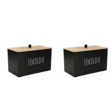 2X Tampon Holder Storage for Bathroom, Feminine Wood Container Box, Women Product Organizer, Farmhouse Decor Black