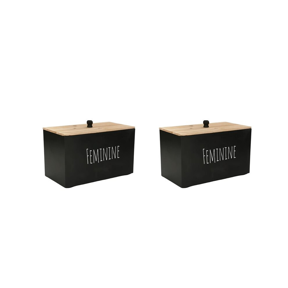 2X Tampon Holder Storage for Bathroom, Feminine Wood Container Box, Women Product Organizer, Farmhouse Decor Black