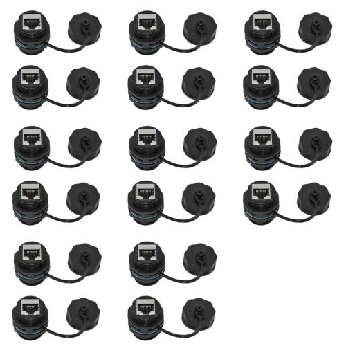 16PCS RJ45 Panel Mount Coupler, IP68 Shielded Industrial Panel Mount Ethernet LAN Through Connector for CAT6/CAT5E/CAT5