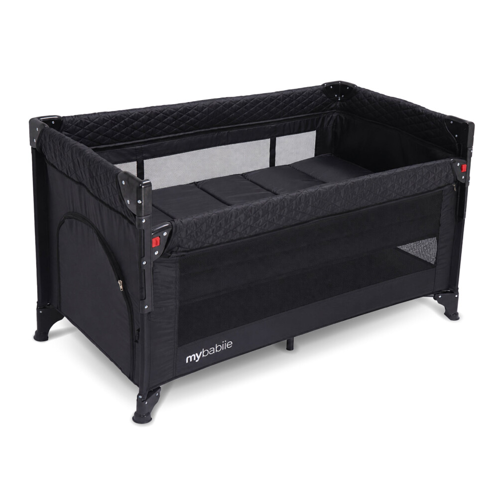 My Babiie Mbtc4 Luxe 4-In-1 Travel Cot - Black Quilted