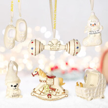 Set of 6 Ornaments for Baby’s First Christmas Tree Decorations Beige Hanging Ornaments — christmas tree ornaments, first christmas decorations