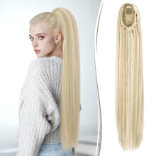 Ansteck-Schwanz Synthetische Haare Realistisches Glattes Seidiges Blond 70 cm — clip in pferdeschwanz 70 cm, synthetischer blond ponytail