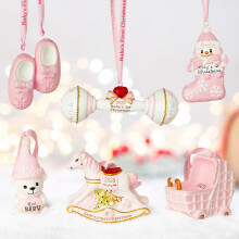 Set of 6 Ornaments for Baby’s First Christmas Pink Tree Hangers — christmas tree ornaments, set of 6 ornaments, personalized name