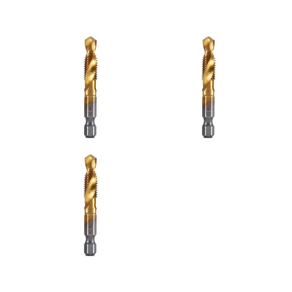 3Pcs M8x1.25 Hex Shank Titanium Plated Hss Screw Thread Metric Tap Drill Bits Screw Compound Tap Open Chamfer Tool 6031441845091