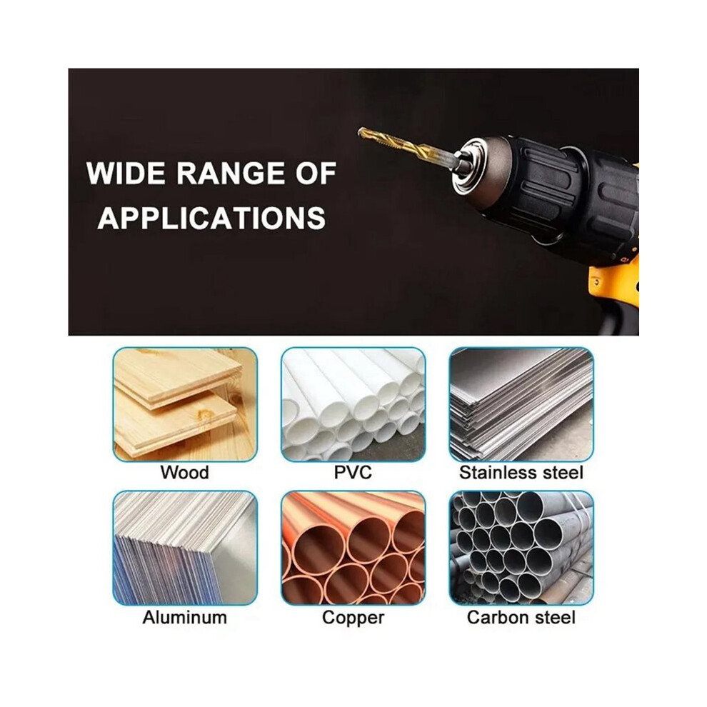 3Pcs M8x1.25 Hex Shank Titanium Plated Hss Screw Thread Metric Tap Drill Bits Screw Compound Tap Open Chamfer Tool 6034153132909