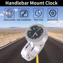 Silver Motorcycle Handlebar Clock Waterproof Glow