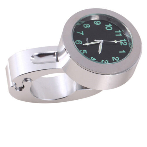Silver Motorcycle Handlebar Clock Waterproof Glow 1