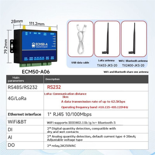 ESP32-S3 Industrieller Steuerungscomputer, Programmierbarer Industriecomputer, Python, ECM50, 2D1, 2AI, 2DO, E/A-, Modbus-Gateway A 1