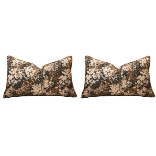 2X Neutral Floral Pillowcases, Plush Rectangular Cushion Covers, Decorative Farmhouse-Style Sofa Cushion Covers Brown