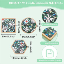 2 Set 3 Styles DIY Mosaic Set Floral Mosaic Bamboo Coaster Set for Handmade Art Home Decoration