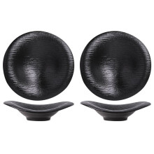 Plastic Faux-Ceramic Dessert and Salad Bowls, Uniquely Shaped, for Hotel Restaurants Black and White Plate Black