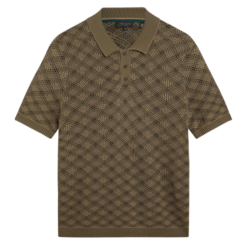 Ted Baker (L, Khaki) Mens Geometric Polo Shirt Multicoloured