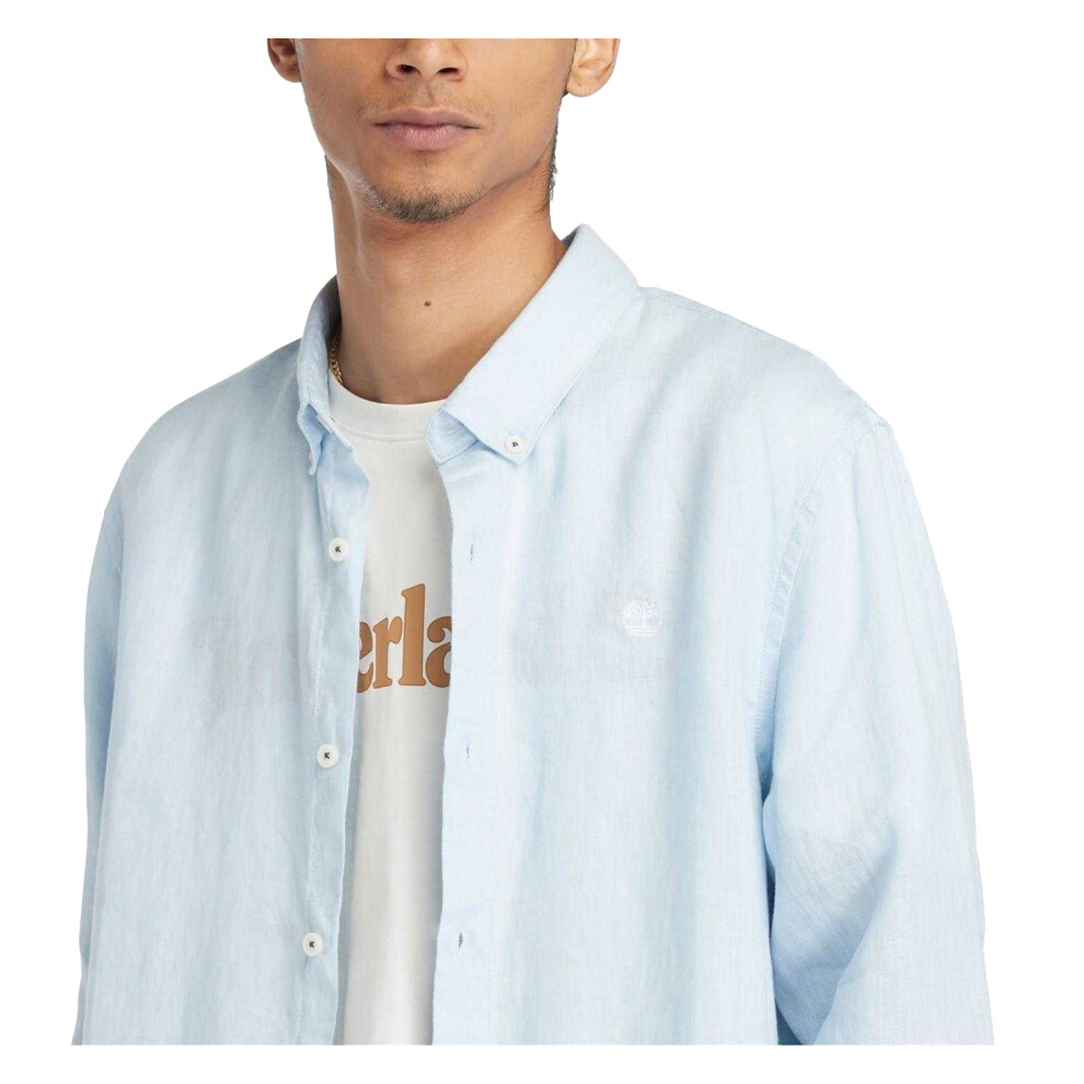 Timberland (Xxl, Skyway) Mens Linen Relaxed Fit Shirt Multicoloured