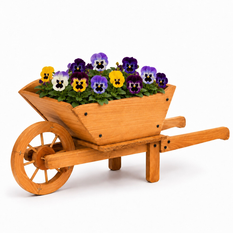 Oypla Garden Wooden Wheelbarrow Flower Planter Ornamental Plant Pot