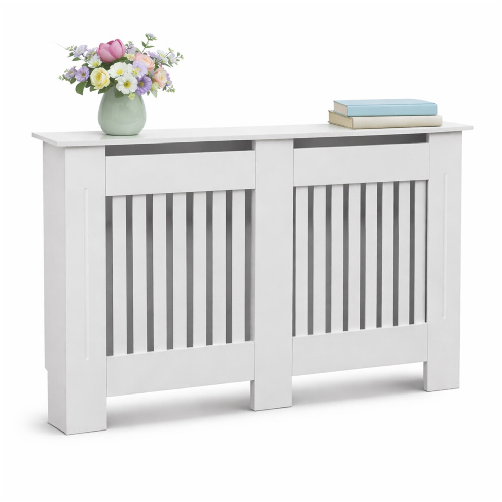 Oypla Large Wooden Slatted Grill Radiator Cover Mdf Cabinet White