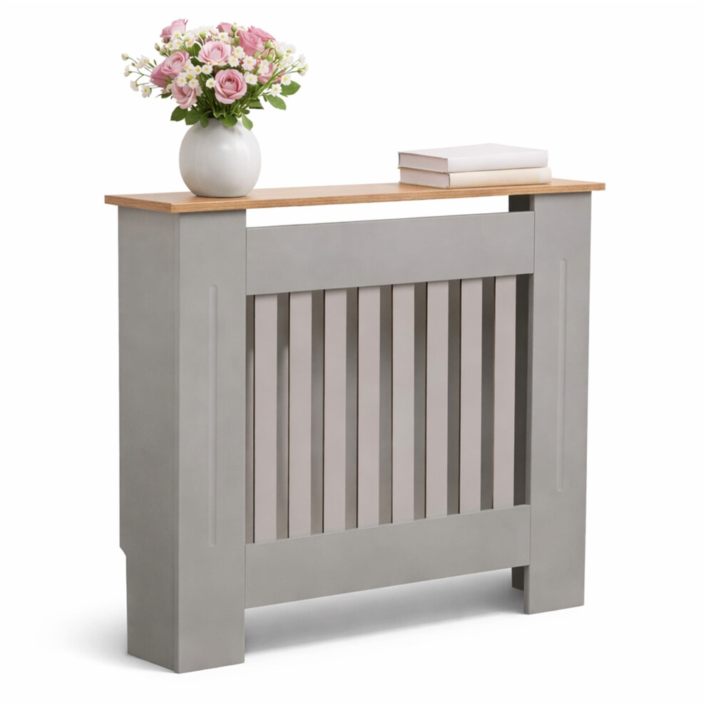 Oypla Small Wooden Slatted Grill Radiator Cover Mdf Cabinet Grey