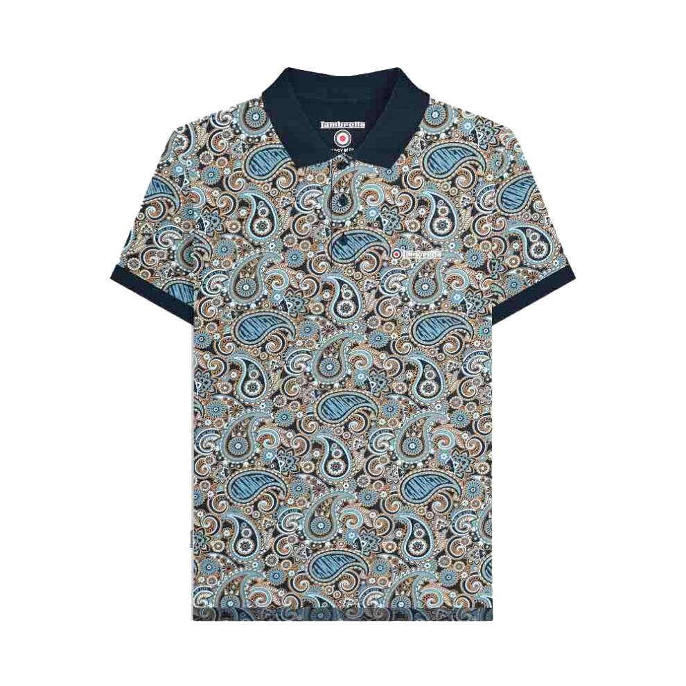 Lambretta (Xl, Navy/Smoke ) Mens Paisley Polo Shirt Blue